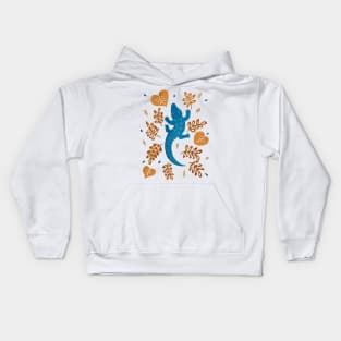 Blue crocodile and brown leaves Kids Hoodie